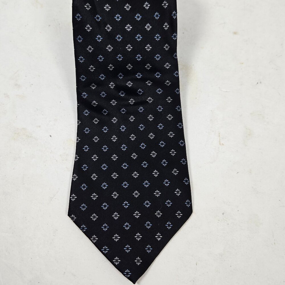 PRESCOT BAY Men's 100% Silk Classic Necktie Designer Geometric Black/White Tie